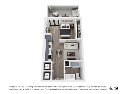 Floor plan for studio, 501 sqft